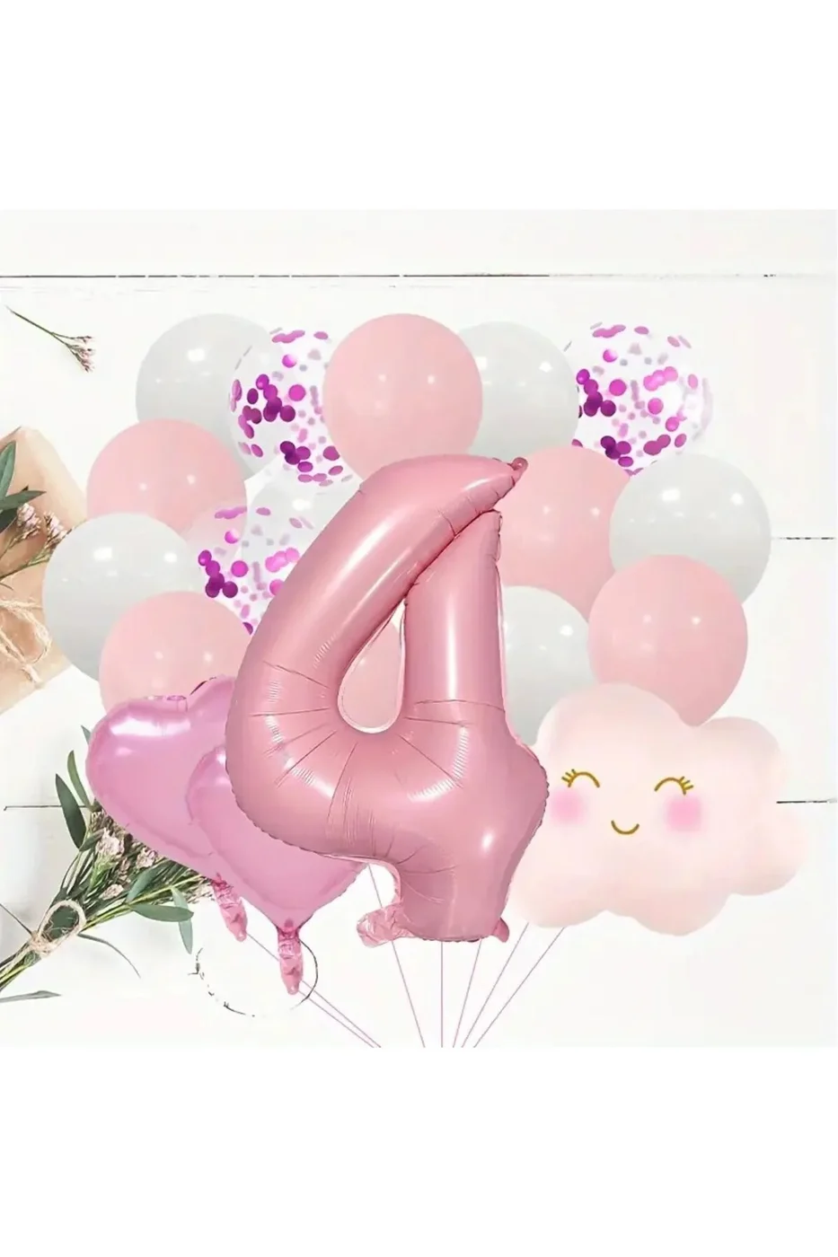 Pembe Rakam Yaş Folyo Balonlu Pembe Bulut Folyolu Doğum Günü Parti Seti Süsü gorsel 2