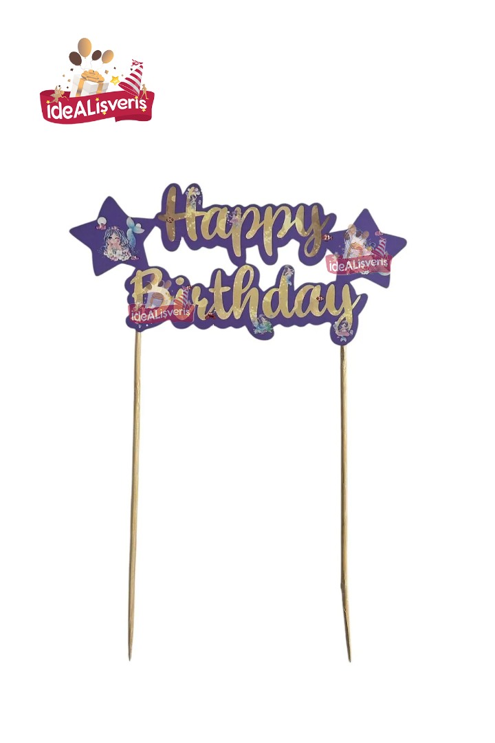 Deniz Kızı Desenli Happy Birthday Doğum Günü Pasta Yazısı