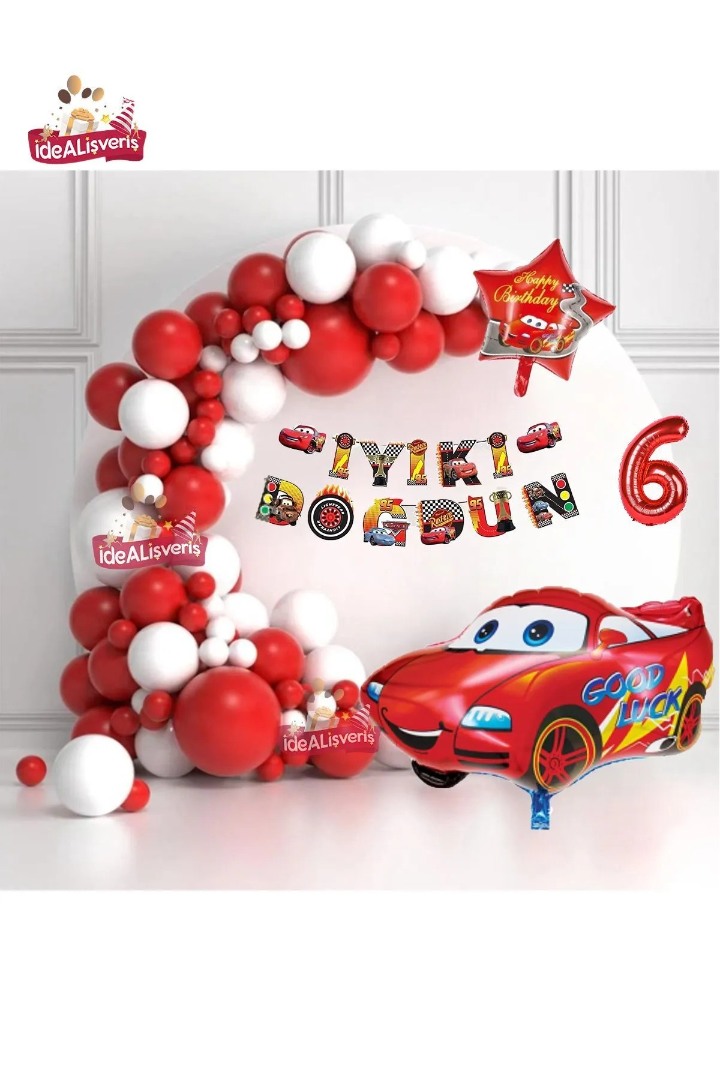 Araba Desenli 6 Yaş Doğum Günü Parti Seti