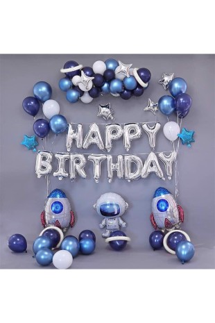 Bkmc Uzay Astranot Temalı Happy Birthday Folyo Set Doğum Günü Süsü