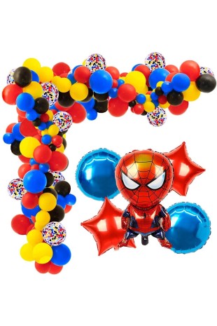 Bkmc Spiderman Balon Zinciri ve Folyo Balon Seti Doğum Günü Süsü