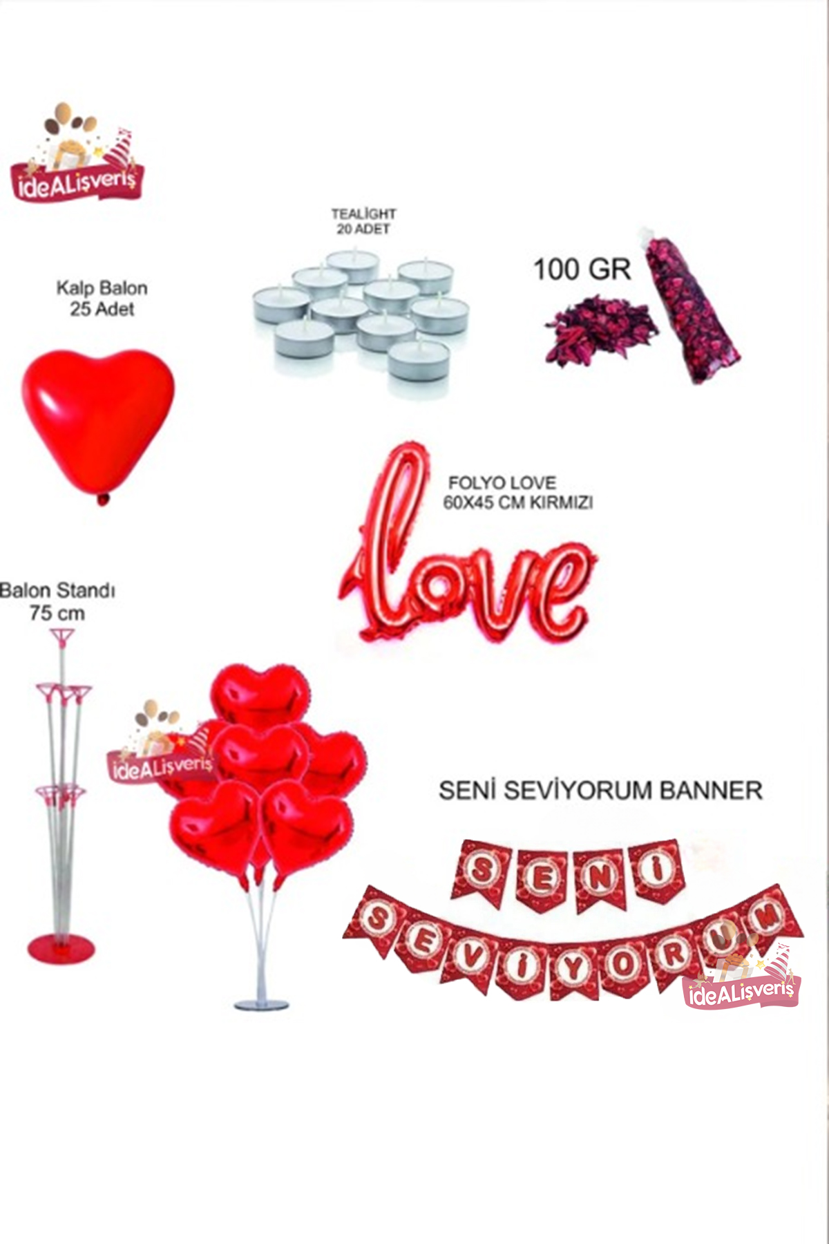 Sevgililer Günü Tealight Mumlu Love Kırmızı Folyolu Set