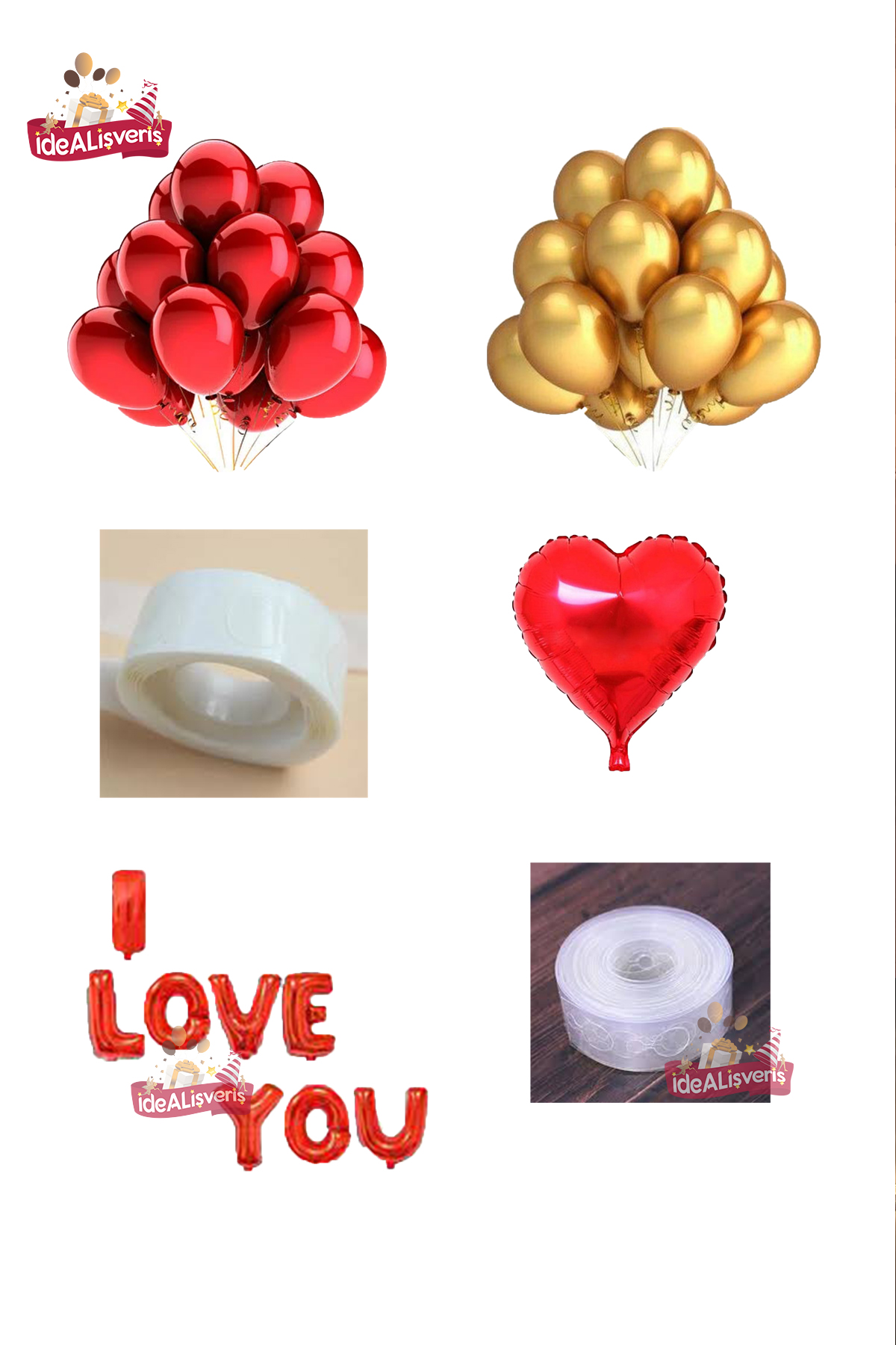 Sevgililer Günü Ledli I Love You Folyolu Kırmızı Gold Set