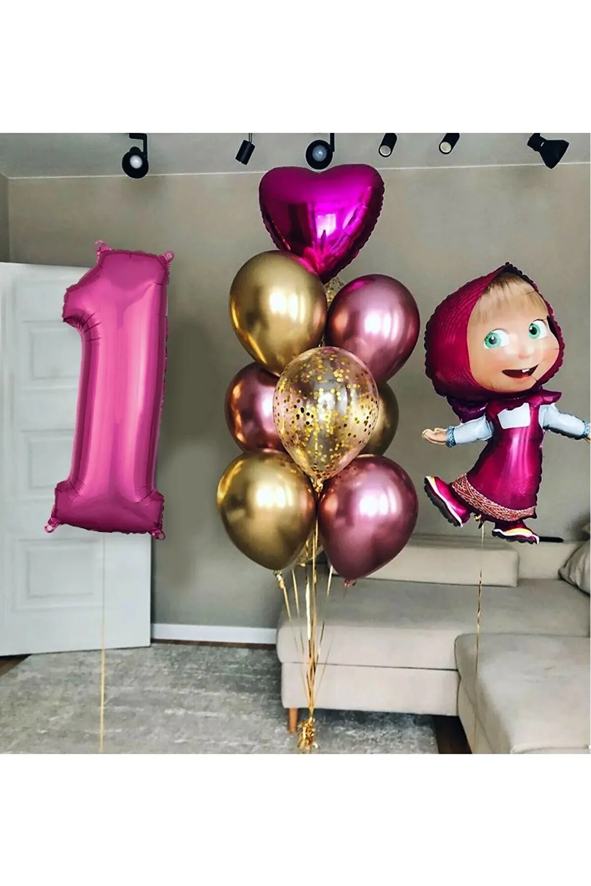 Bkmc ÇİZGİ FİLM KARAKTERLİ Balon Seti Maşa BALON Ve 76CM RAKAM BALON DOĞUM GÜNÜ SÜSÜ PARTİ SETİ