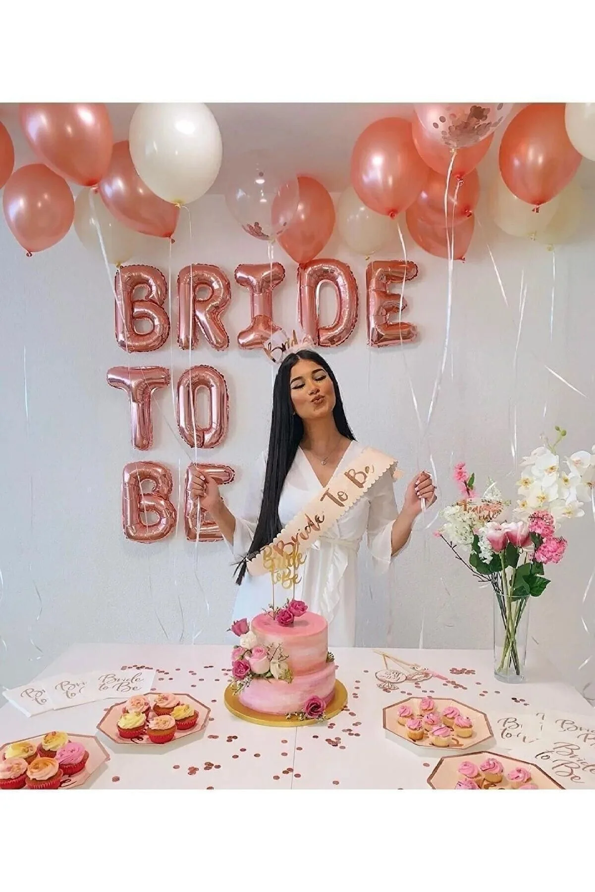 Bkmc Rosegold Bride To Be Yazılı Folyo Balon Konsepti Bekarlığa Veda Partisi Büyük Balon Seti