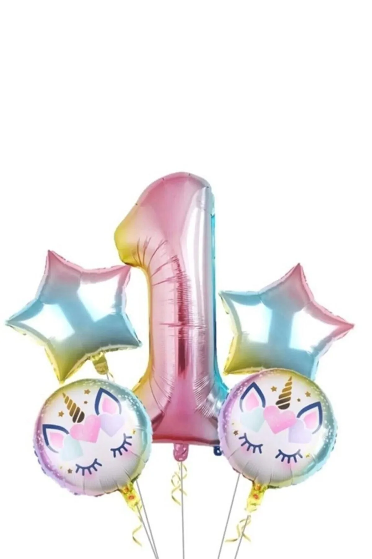 Bkmc Lüks Yaş Unicorn Gökkuşağı Folyo Balon Set 5 Li